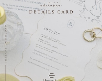 Plantilla de tarjeta de detalles de boda / Inserto editable en Canva / Información de registro de alojamiento para recepción / Descarga imprimible
