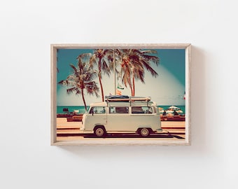 Retro Van Print, Retro Print, Vintage Car Print, Beach Print, Old School Print, 1970s Print, Van Wall Art, Van Poster, Van Decor