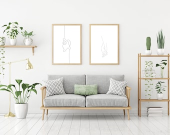 Framed Holding Hands Line Art Print Set, Minimalist Home Decor