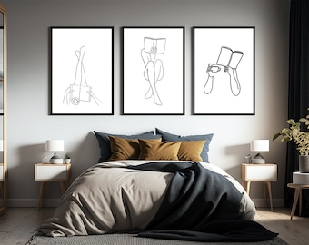 Set Of 3 FRAMED Reading Women Line Art Bookish Poster Bookworm Poster Book Lover Print Legs Line Art Book Line Drawing Woman Reading Art