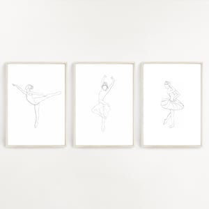 Ballerina Line Art, Set of 3 Line Drawing, Ballet Print, Ballet Line Art, Abstract Ballerina Print, One Line Body Print, Black White