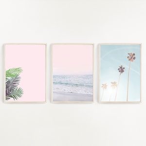 Print Set, Pastel Beach Print, Set Of 3 Prints, Set Of 3 Wall Art, Pastel Wall Art, Pastel Prints, Pink Wall Art, Beach Wall Art