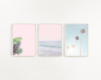Print Set, Pastel Beach Print, Set Of 3 Prints, Set Of 3 Wall Art, Pastel Wall Art, Pastel Prints, Pink Wall Art, Beach Wall Art