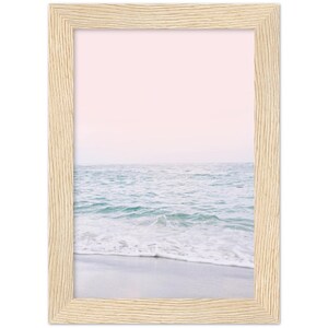 Blush Pink Beach FRAMED POSTER, Pastel Beach Print, Waves Wall Art, Sunset Print, Bathroom Wall Art, Ocean Sunset Print 13x18 cm / 5x7″