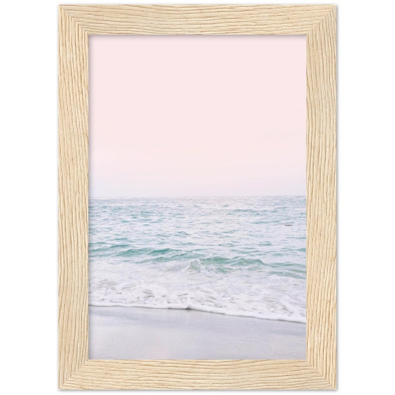 Blush Pink Beach FRAMED POSTER, Pastel Beach Print, Waves Wall Art, Sunset Print, Bathroom Wall Art, Ocean Sunset Print 13x18 cm / 5x7″