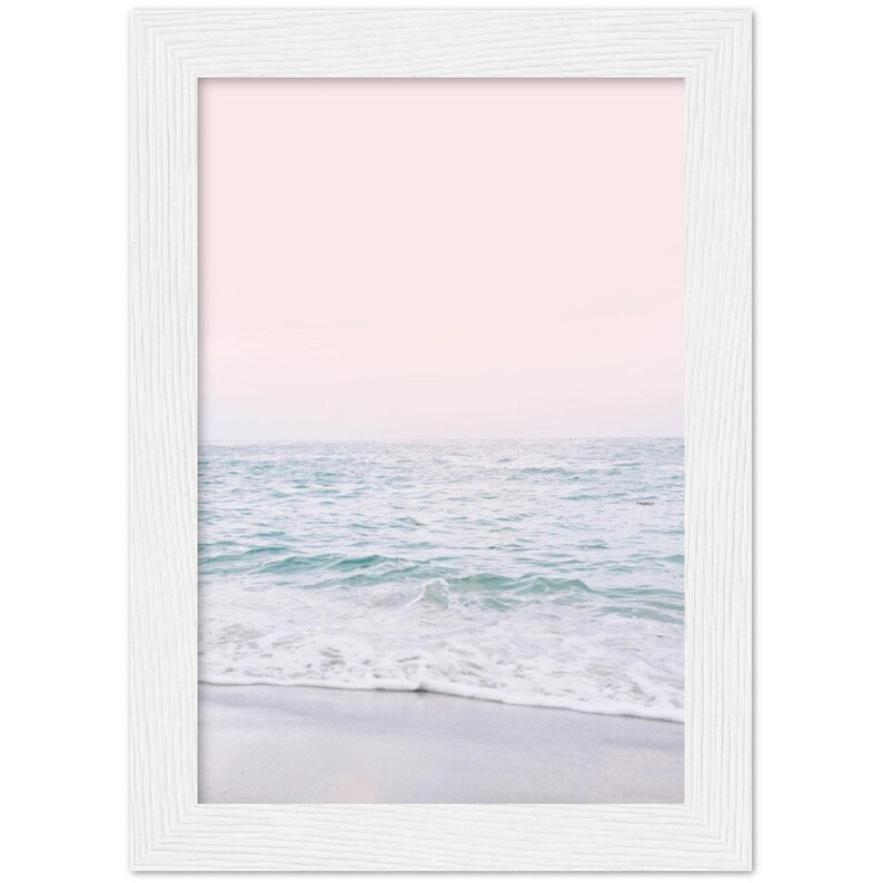 Blush Pink Beach FRAMED POSTER, Pastel Beach Print, Waves Wall Art, Sunset Print, Bathroom Wall Art, Ocean Sunset Print image 6