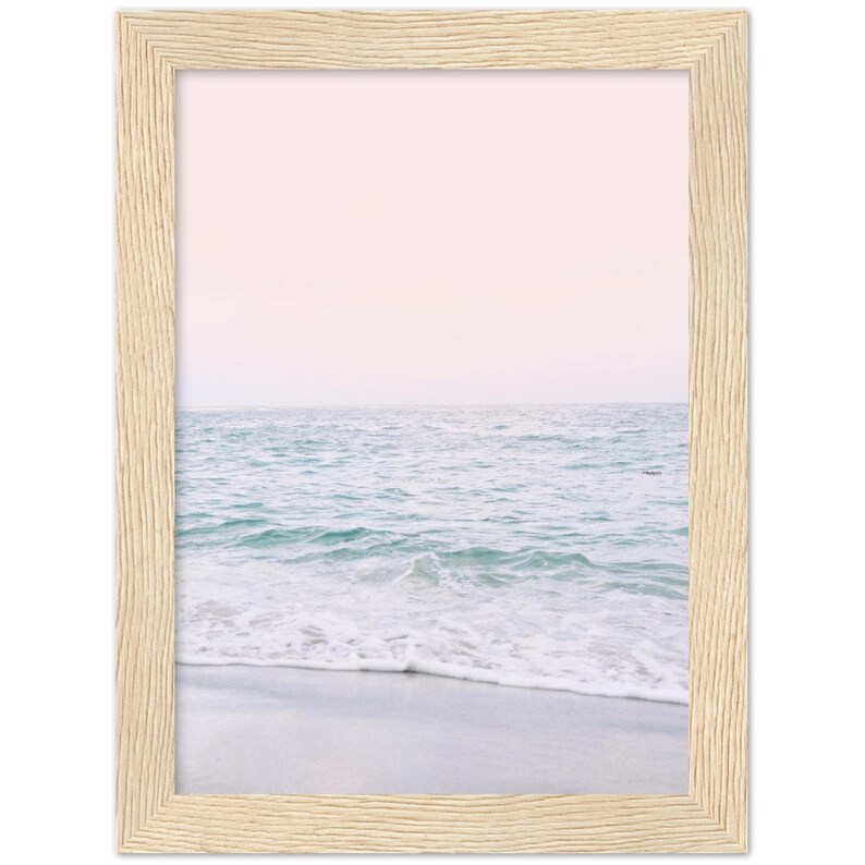 Blush Pink Beach FRAMED POSTER, Pastel Beach Print, Waves Wall Art, Sunset Print, Bathroom Wall Art, Ocean Sunset Print image 4