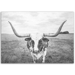 Longhorn Poster, Cow Print, Texas Cow Print, Animal Print, Modern Minimalist, Farm Wall Art, Landscape Print, Longhorn Digital Print