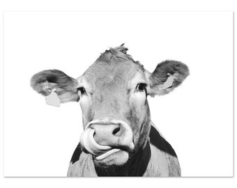Cow UNFRAMED Print Cow Wall Art Cow Portrait Decor Cow Funny Photo Farm Animal Print Cow Face Poster