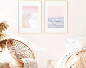 Conjunto de 2 UNFRAMED Pink Beach Print Pastel Beach Print Pink Blue Beach Wall Art Summer Ocean Decor Pink Beach Wall Art Pink beach Poster