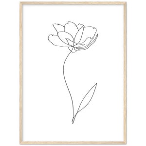 Daffodil Print with a Frame, Modern Print, One Line Art, Wall Art Decor, Flower Print, Minimalist Print, Digital Download, Floral Print