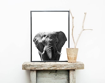 Elephant Print, Minimalist Print, Black and White, Scandinavian Print, Elephant Poster, Elephant Decor, Elephant Wall Art, Modern Minimalist
