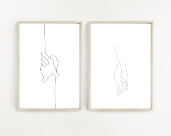 Lijntekening van handen vasthouden, minimalistische liefdestekening