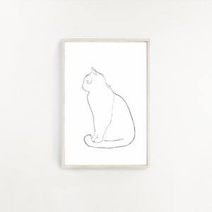 Abstract Cat One Line Drawing, Line Cat Drawing, Digital Download, One Line Print, Cat Print, Abstract Wall Art, Wall Art Print, Black White