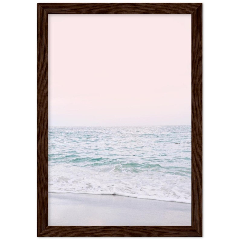 Blush Pink Beach FRAMED POSTER, Pastel Beach Print, Waves Wall Art, Sunset Print, Bathroom Wall Art, Ocean Sunset Print A4 21x29.7 cm / 8x12″