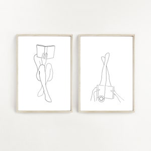 Set Of 2 Women Reading Line Art, Love Print, Love Line Art, Woman Reading Print, Feminine Poster, Female Print, Woman Poster, One Line Art
