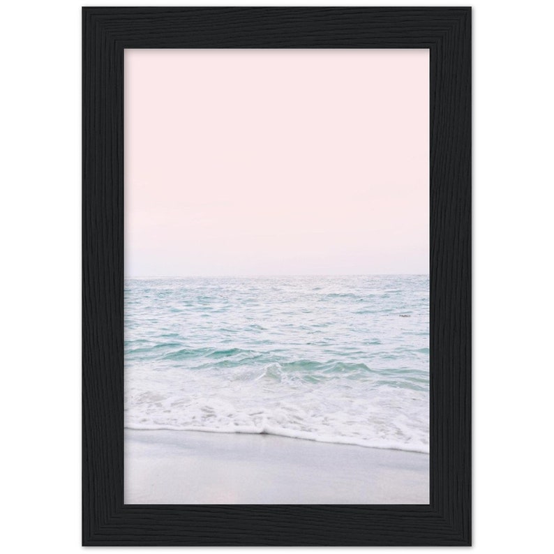 Blush Pink Beach FRAMED POSTER, Pastel Beach Print, Waves Wall Art, Sunset Print, Bathroom Wall Art, Ocean Sunset Print image 7
