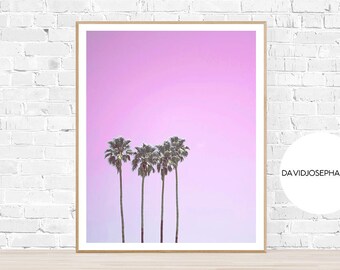 Palm Trees Print, Tropical Wall Art, Beach Print, Summer Print, Palm Tree Wall Art, Pink Print, Digital Download, Florida Print, Retro Print