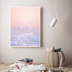 Pink Beach UNFRAMED Print City Sea Wall Art Pink Ocean Pink Sunset Pink Beach Poster City Photo Pastel Beach Wall Art Miami Print Verano