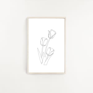 Tulip Line Art, Flower Line Art, Single Line Art, Continuous Line Art, Tulips Poster, Tulips Wall Art, Minimalist Flower, Flower Drawing