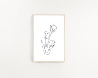 Tulip Line Art, Flower Line Art, Single Line Art, Continuous Line Art, Tulips Poster, Tulips Wall Art, Minimalist Flower, Flower Drawing