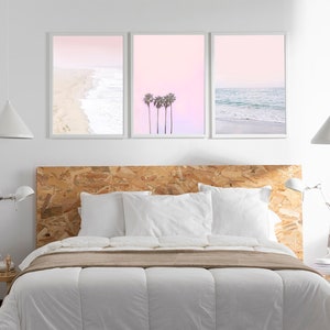 Conjunto de 3 SIN MARCO Pink Beach Print Pastel Beach Print Pink Blue Beach Wall Art Summer Ocean Decor Pink Beach Wall Art Pink beach Poster