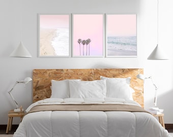 Conjunto de 3 SIN MARCO Pink Beach Print Pastel Beach Print Pink Blue Beach Wall Art Summer Ocean Decor Pink Beach Wall Art Pink beach Poster