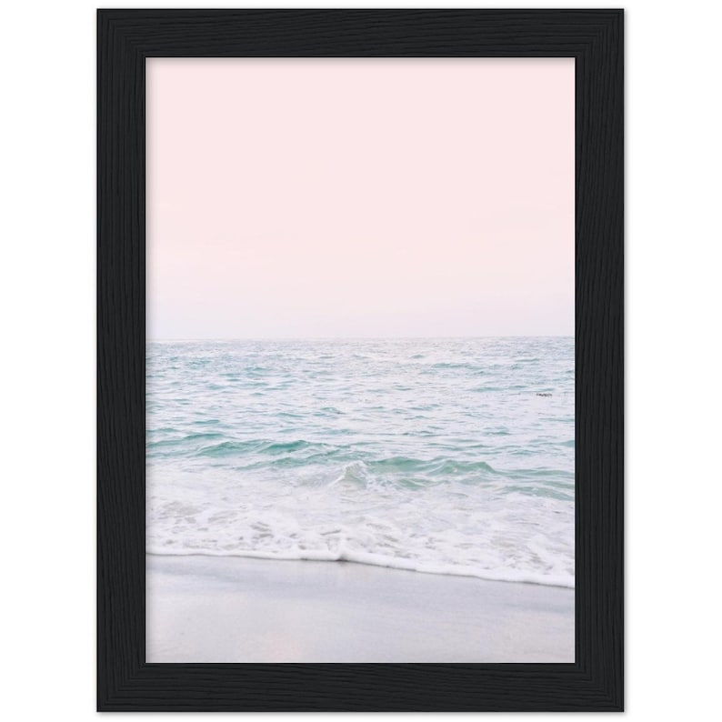 Blush Pink Beach FRAMED POSTER, Pastel Beach Print, Waves Wall Art, Sunset Print, Bathroom Wall Art, Ocean Sunset Print image 2