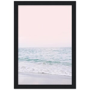 Blush Pink Beach FRAMED POSTER, Pastel Beach Print, Waves Wall Art, Sunset Print, Bathroom Wall Art, Ocean Sunset Print image 5