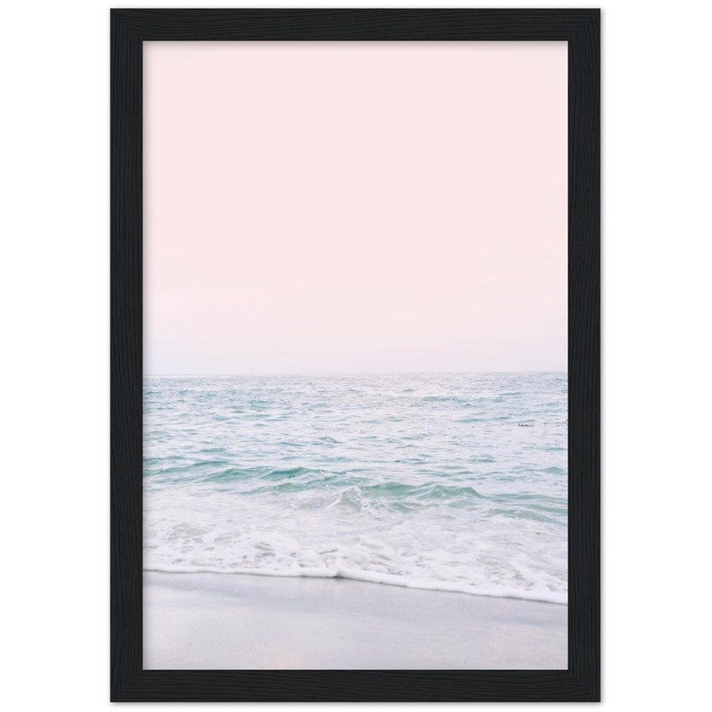 Blush Pink Beach FRAMED POSTER, Pastel Beach Print, Waves Wall Art, Sunset Print, Bathroom Wall Art, Ocean Sunset Print image 5