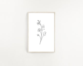 Plant Line Art, Botanical Line Art. Abstract Print, Digital Download, Black and White, Flower Print, Sketch Poster, One Line art