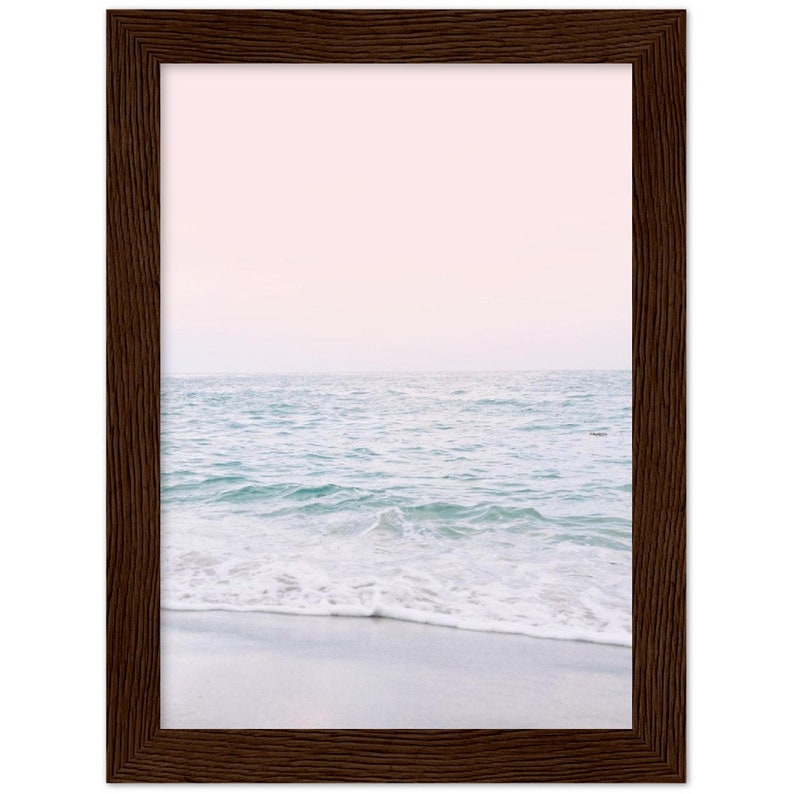 Blush Pink Beach FRAMED POSTER, Pastel Beach Print, Waves Wall Art, Sunset Print, Bathroom Wall Art, Ocean Sunset Print 15x20 cm / 6x8″