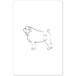 Pug Line Art Premium Poster, Dog Line Art, Animal Line Art, Sketch Art, Black White, Digital Download, Abstract Print, Pug Poster, Pug Print