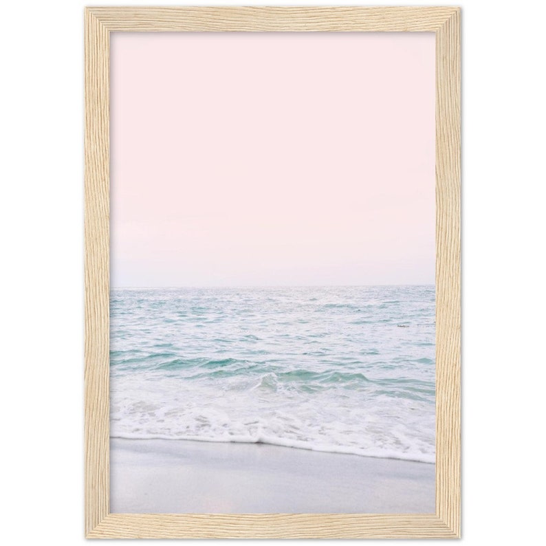 Blush Pink Beach FRAMED POSTER, Pastel Beach Print, Waves Wall Art, Sunset Print, Bathroom Wall Art, Ocean Sunset Print image 9