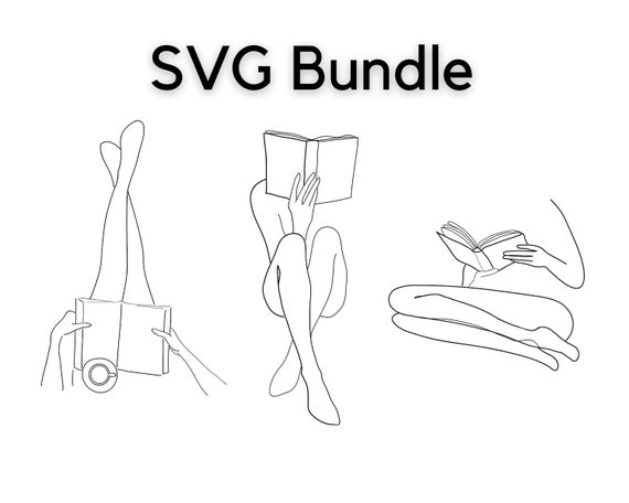 SVG Bundle Vector Line Art Crochet Outline Knitting SVG File Cricut Mockup DIY Art Svg Image Line Drawing Vector Download Woman Reading
