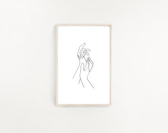 Minimalistyczny plakat z motywem dłoni, skandynawski plakat z jedną linią (do pobrania cyfrowego)