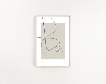 Minimalist One Line Abstract Art Print, Modern Beige Wall Decor (Digital Download)