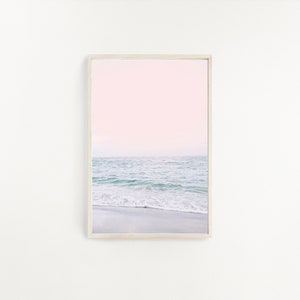 Blush Pink Beach Print, Pastel Beach Print, Digital Download, Waves Wall Art, Sunset Print, Bathroom Wall Art, Ocean Sunset Print