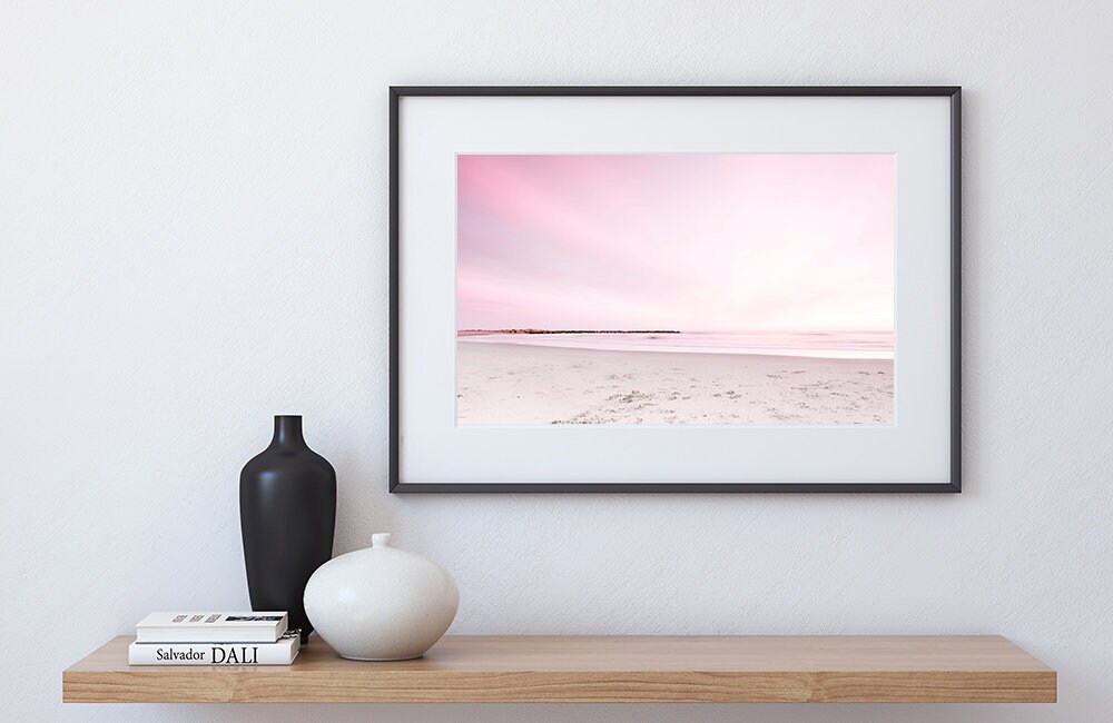 Pink Beach Pink Sunset Print Pink Beach Wall Art Landscape Etsy