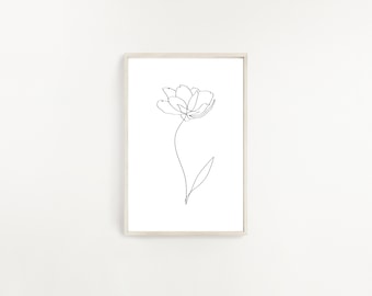 Daffodil Line Drawing, Modern Print, One Line Art, Wall Art Decor, Flower Print, Minimalist Print, Digital Download, Floral Print