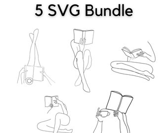 SVG Bundle Vector Line Art Crochet Outline Knitting SVG File Cricut Mockup DIY Art Svg Image Line Drawing Vector Download Woman Reading