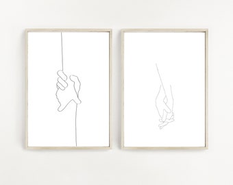 Holding Hands Line Art Prints, Set of 2 (Digital Download)
