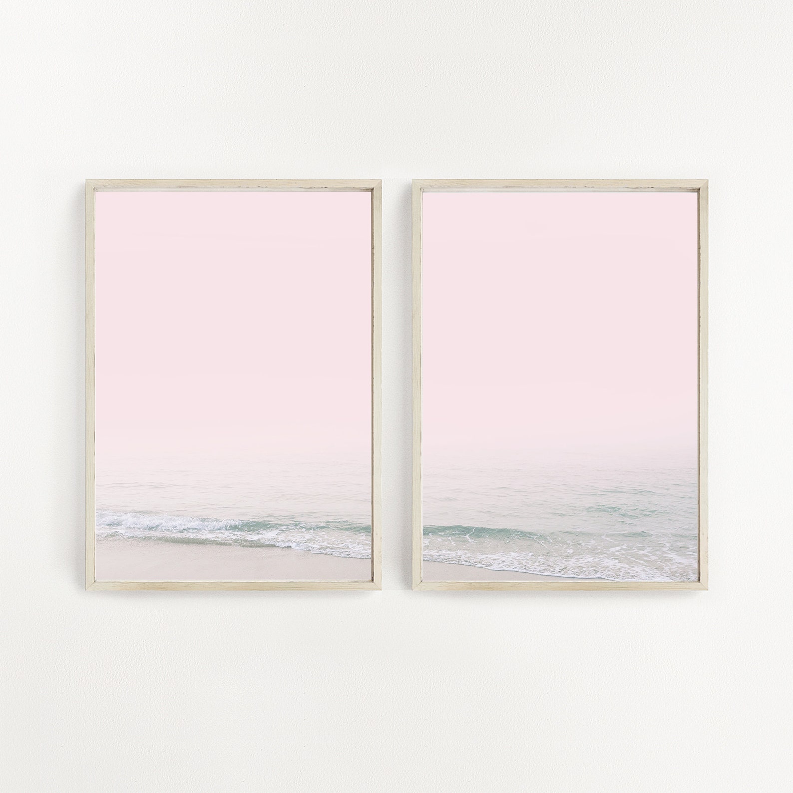 Pink Beach Set of 2 Coastal Wall Art Pink Blue Wall Art Etsy