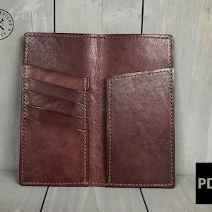 Patrón de billetera plegable alta de cuero, descarga digital PDF, proyecto de bricolaje para principiantes, trabajo de cuero, artesanía en cuero