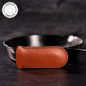 Plantilla de acrílico, funda de cuero para mango de sartén, sartén de hierro fundido, patrón, proyecto de bricolaje para principiantes, trabajo en cuero, artesanía en cuero