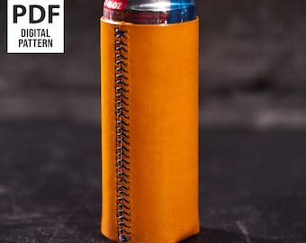 Enfriador de latas delgadas de cuero de 12 oz, funda Coozie, patrón, descarga digital PDF, proyecto de bricolaje para principiantes, trabajo de cuero, artesanía en cuero