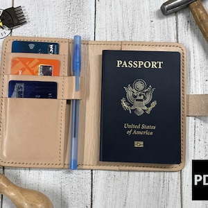 Patrón de billetera de pasaporte de cuero, Descarga digital PDF, Proyecto de bricolaje para principiantes, Trabajo de cuero, Artesanía en cuero
