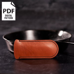 Funda de cuero para mango de sartén de hierro fundido, descarga digital en formato PDF, proyecto de bricolaje para principiantes, trabajos de cuero, artesanía en cuero