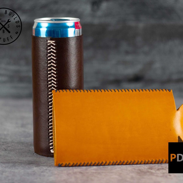 12oz Leather Slim Can Cooler, Coozie Sleeve, Pattern, PDF Digital Download, Beginner DIY Project, Leather Work, Leathercraft