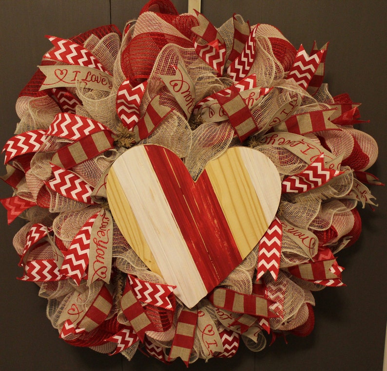 Red Burlap Deco Mesh Wreath Valentine\u2019s Day Wreath